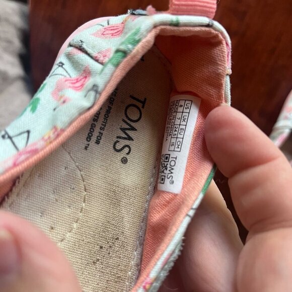 Toms Baby Flamingo Print Canvas Slip-On Shoes US 5 Light Pink & Green Comfortabl - Picture 5 of 5